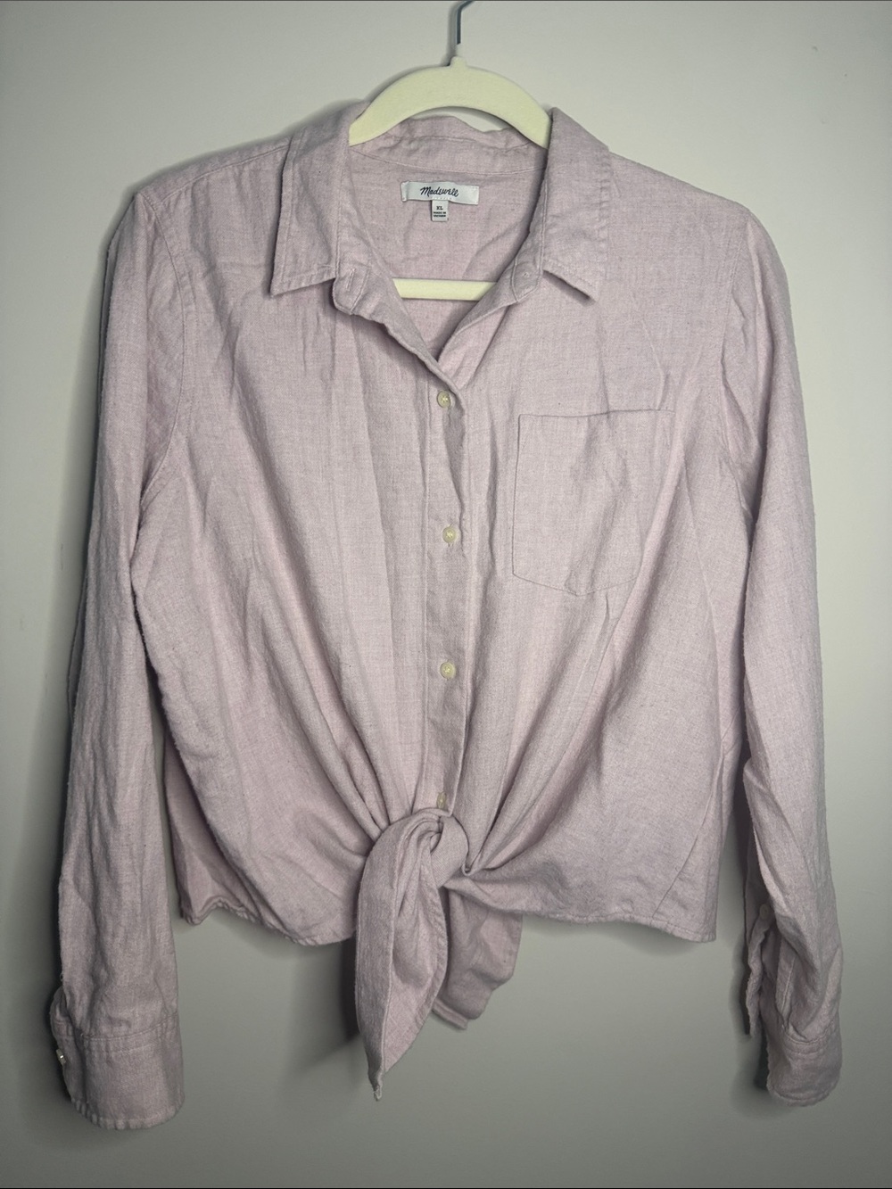 Madewell Light Pink Tie-Hem Button-Down Shirt